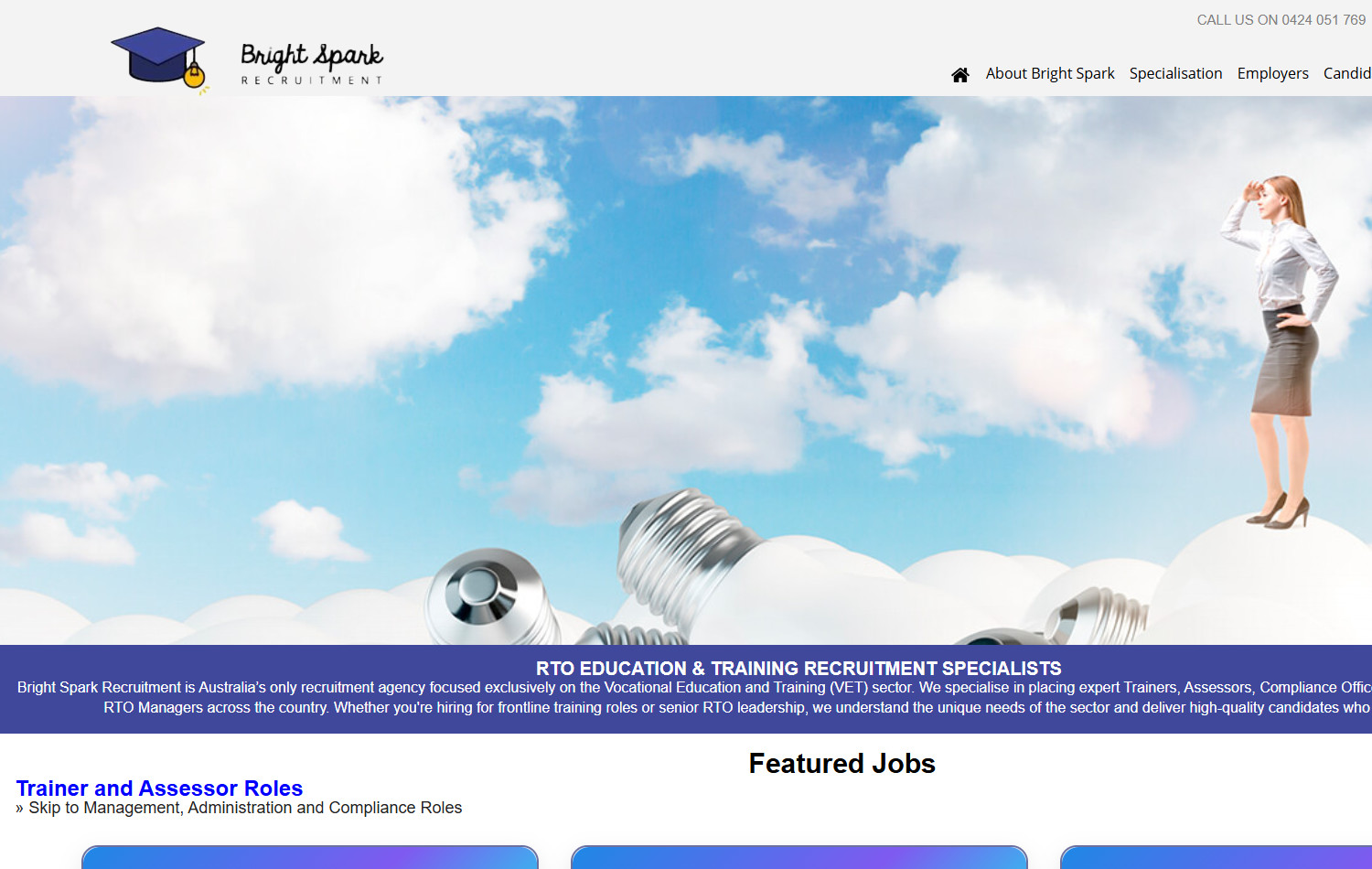 Bright Spark Recruitment website screenshot