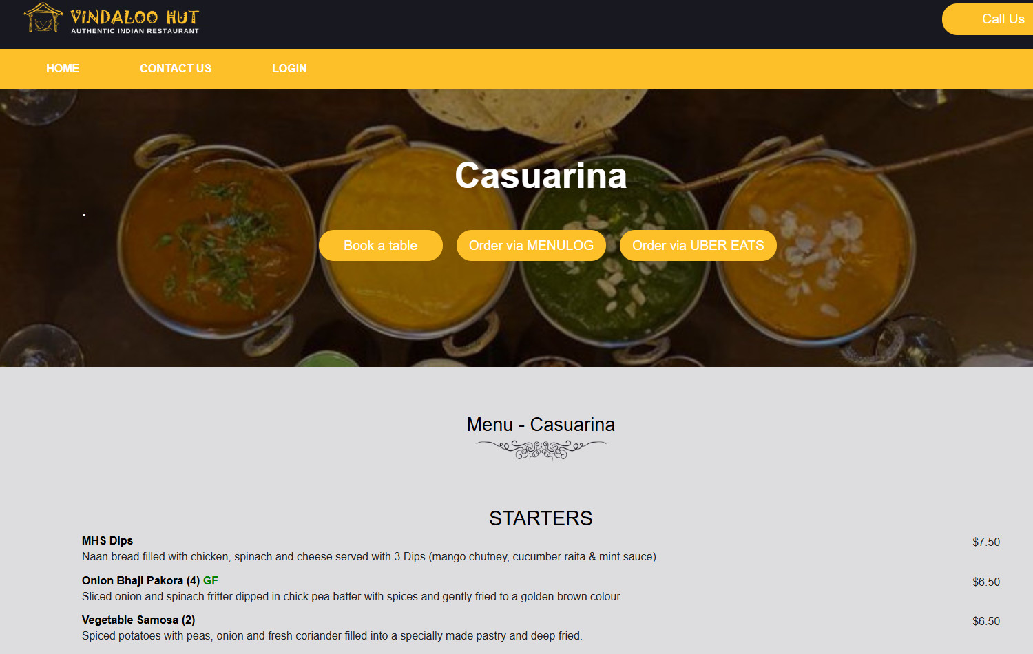 Vindaloo Hut website screenshot